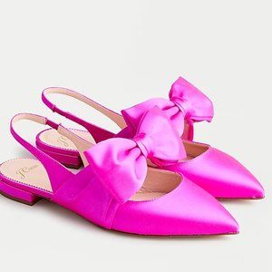 JCrew Hot Pink Slingback Flats with Satin Bow - BARELY WORN SIZE 7.5